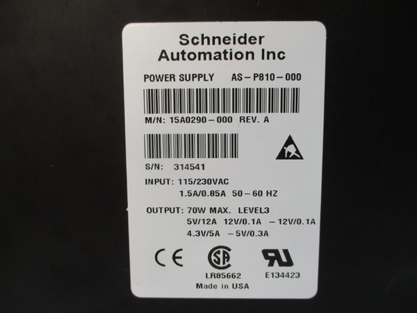 SCHNEIDER AUTOMATION AS-P810-000 15A0290-000 115/230VAC 1.5/0.85A REV. A NSNP