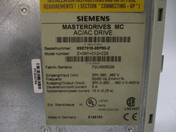 SIEMENS 6SE7015-0EP50-Z 380-480VAC 5A UNMP