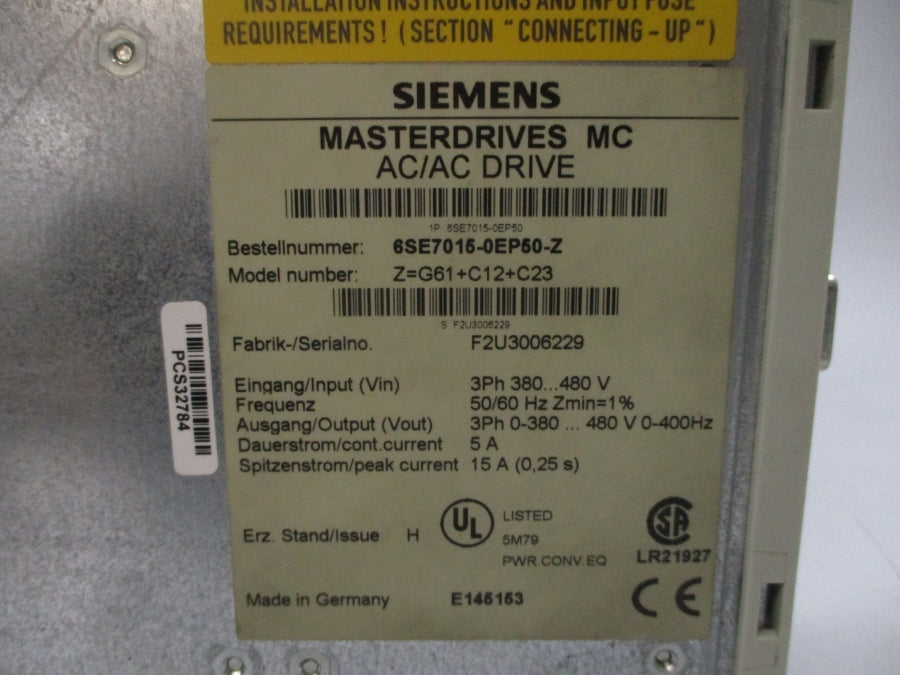 SIEMENS 6SE7015-0EP50-Z 380-480VAC 5A UNMP