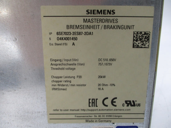SIEMENS 6SE7023-2ES87-2DA1 510-650VDC 16A NSNP