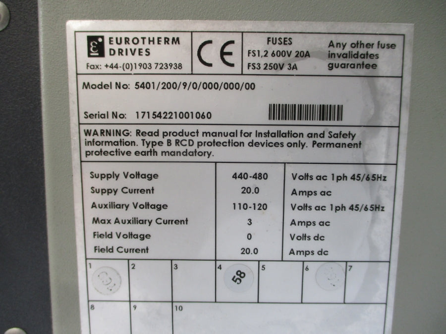 EUROTHERM 5401/200/9/0/000/000/00 440-480VAC 20.0A (AS PICTURED) UNMP