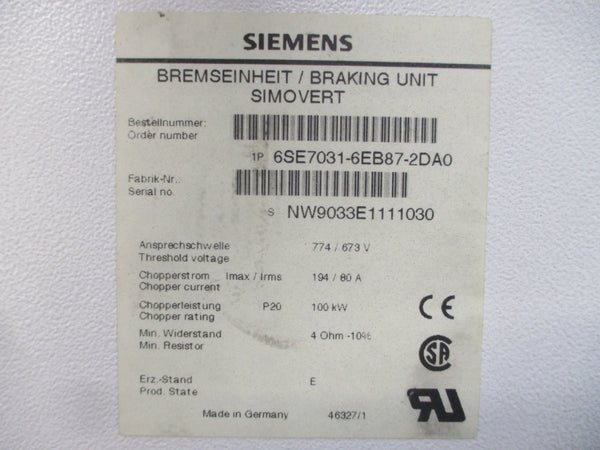 SIEMENS 6SE7031-6EB87-2DA0 774/673V 194/80A UNMP