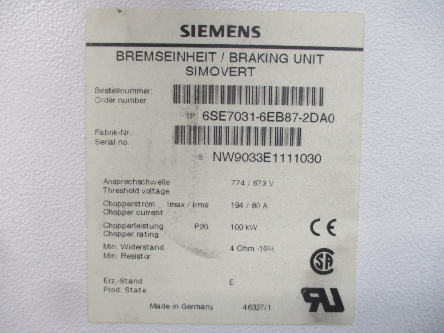 SIEMENS 6SE7031-6EB87-2DA0 774/673V 194/80A UNMP