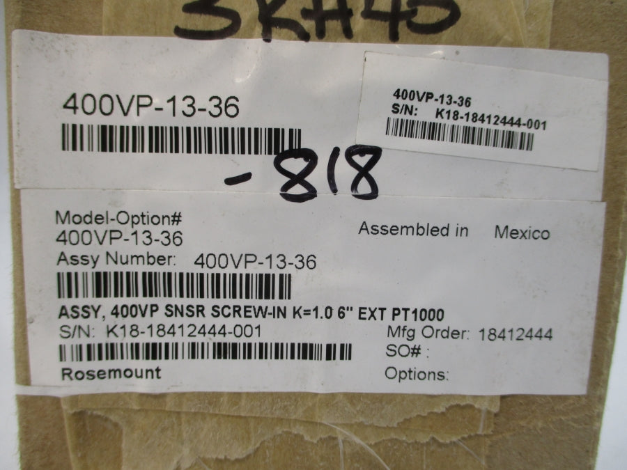 ROSEMOUNT 400VP-13-36 250PSI NSMP