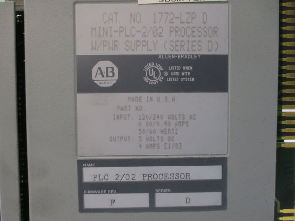 ALLEN BRADLEY 1772-LZP SER. D F/W F 120/240VAC 4A (NO KEY) UNMP