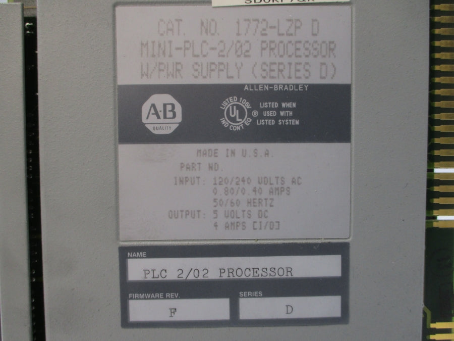 ALLEN BRADLEY 1772-LZP SER. D F/W F 120/240VAC 4A (NO KEY) UNMP