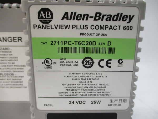 ALLEN BRADLEY 2711PC-T6C20D SER. D 24VDC NSMP