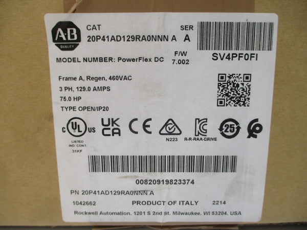 ALLEN BRADLEY 20P41AD129RA0NNN SER. A F/W 7.002 460VAC 129.0A NSMP