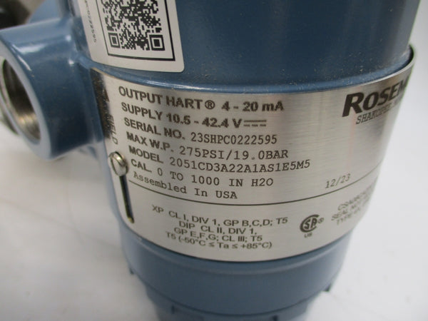 ROSEMOUNT 2051CD3A22A1AS1E5M5 10.5-42.4V 275PSI NSMP