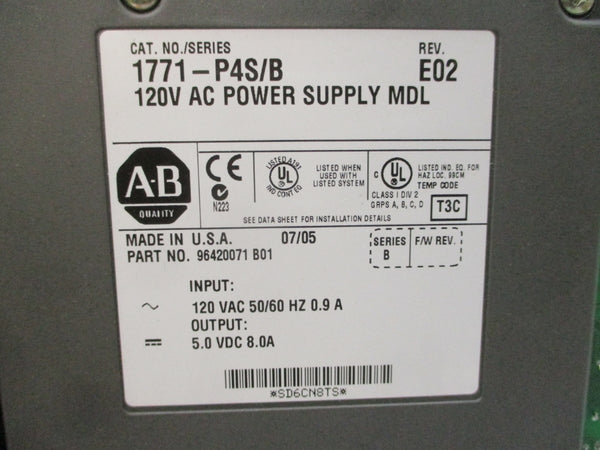 ALLEN BRADLEY 1771-P4S SER. B 120VAC 8.0A REV. E02 NSMP