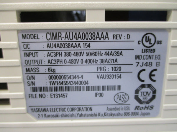 YASKAWA CIMR-AU4A0038AAA 380-480VAC 44/39A REV. D NSNP