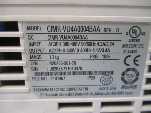 YASKAWA CIMR-VU4A0004BAA 380-480VAC 4.3/3.2A REV. D UNMP