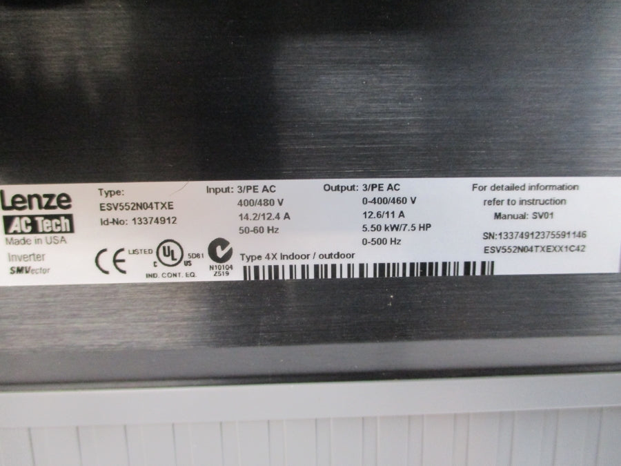 LENZE ESV552N04TXEXX1C42 13374912 400/480VAC 14.2/12.4A NSMP