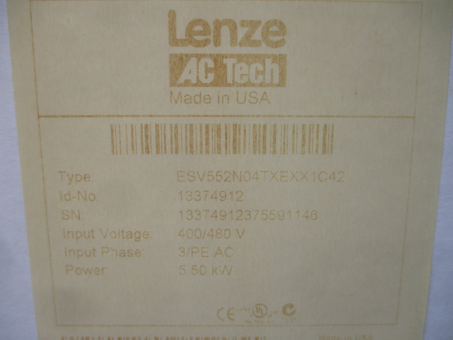 LENZE ESV552N04TXEXX1C42 13374912 400/480VAC 14.2/12.4A NSMP