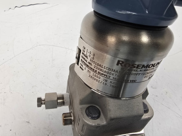 ROSEMOUNT 3051SAL1CD3AA1A1020DFF71CA00E5M5 10.5-42.4VDC 285PSI NSMP