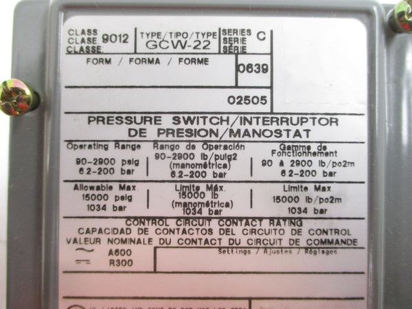 SQUARE D 9012GCW22 SER. C 1500.0PSI NSMP