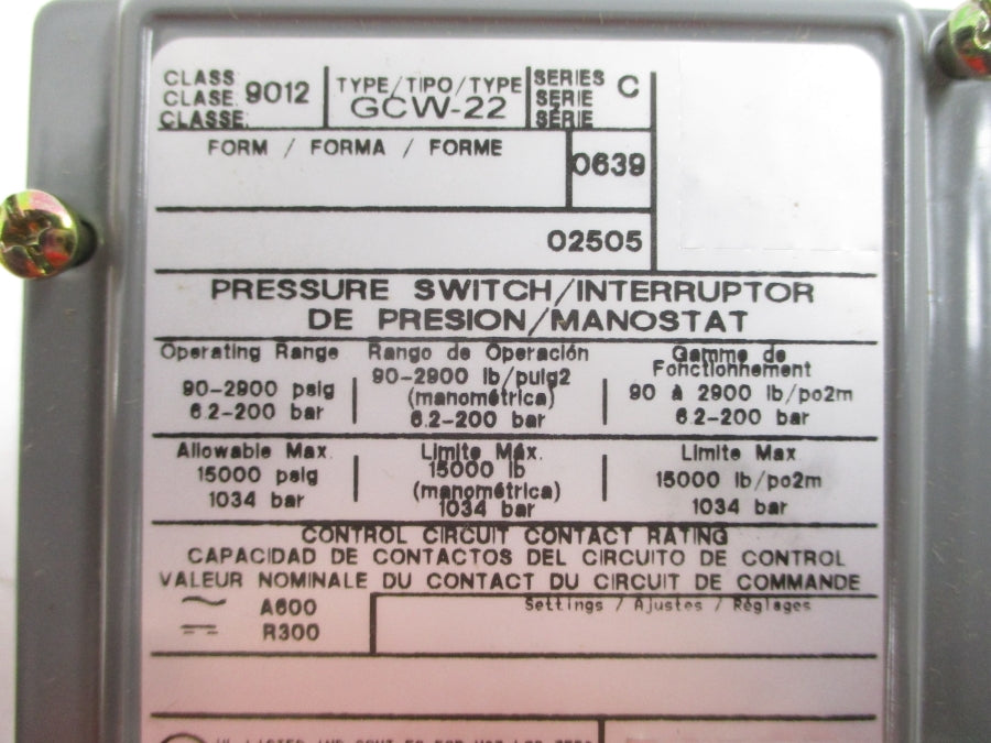 SQUARE D 9012GCW22 SER. C 1500.0PSI NSMP