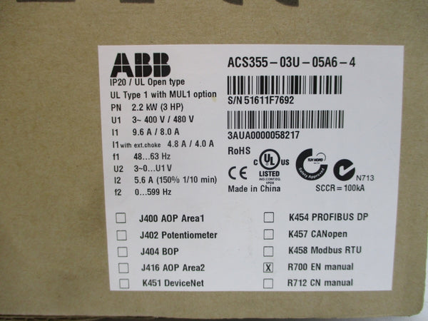 ABB ACS355-03U-05A6-4 400/480V 9.6/8.0A NSMP