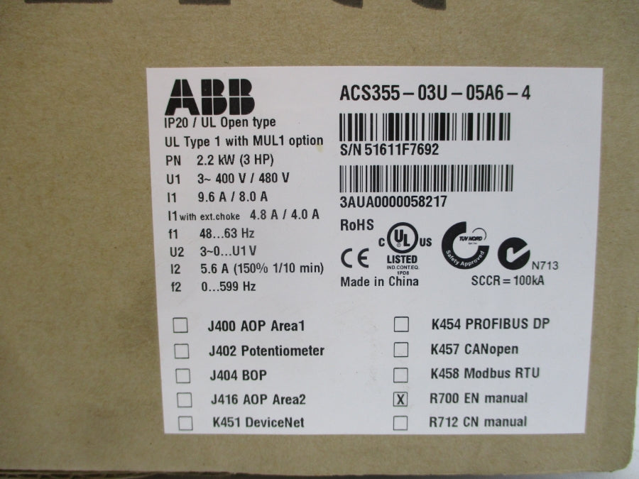 ABB ACS355-03U-05A6-4 400/480V 9.6/8.0A NSMP