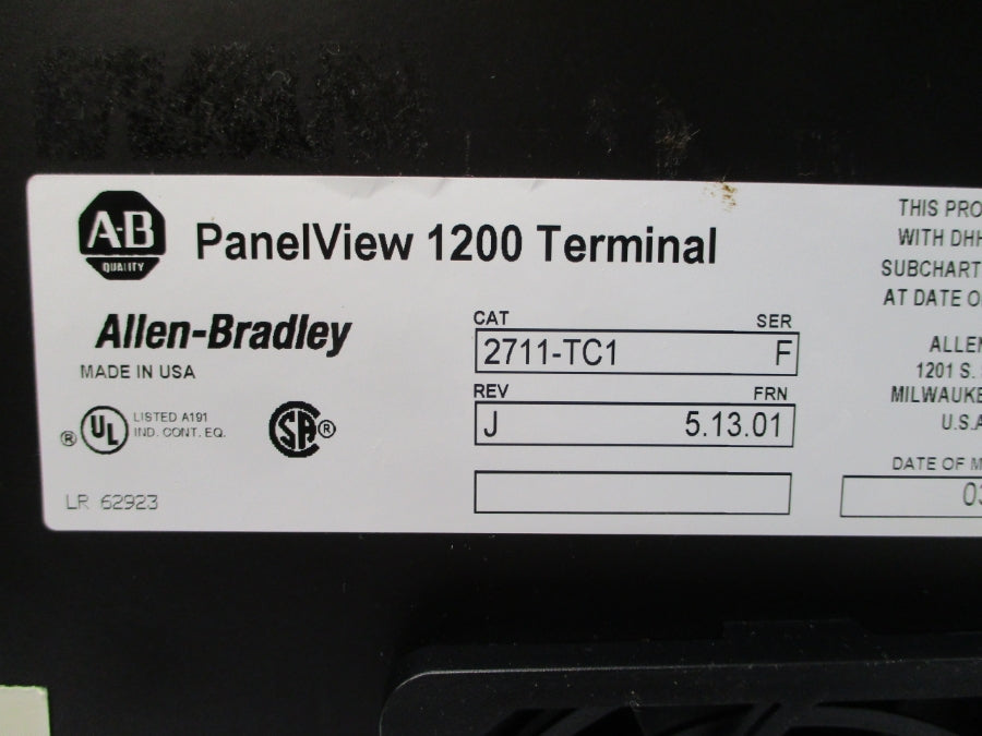 ALLEN BRADLEY 2711-TC1 SER. F F/W 5.13.01 115/230VAC 10A REV. J NSNP