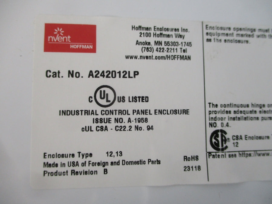 HOFFMAN A242012LP NSMP