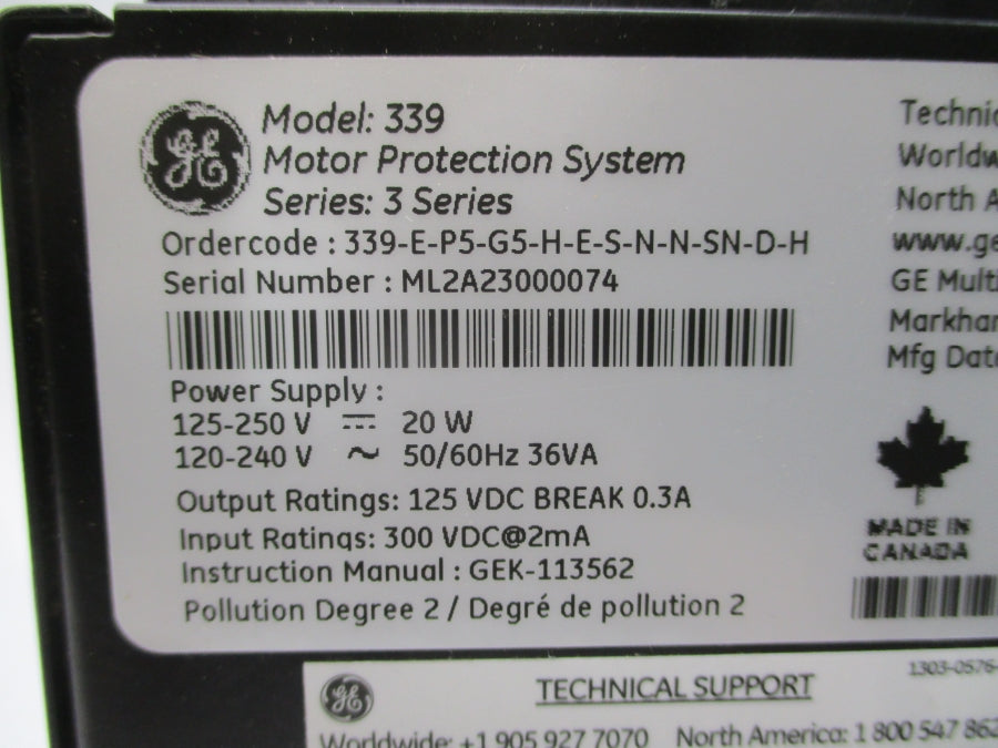 GENERAL ELECTRIC 339-E-P5-G5-H-E-S-N-N-SN-D-H SER. 3 120-240V 0.3A NSNP