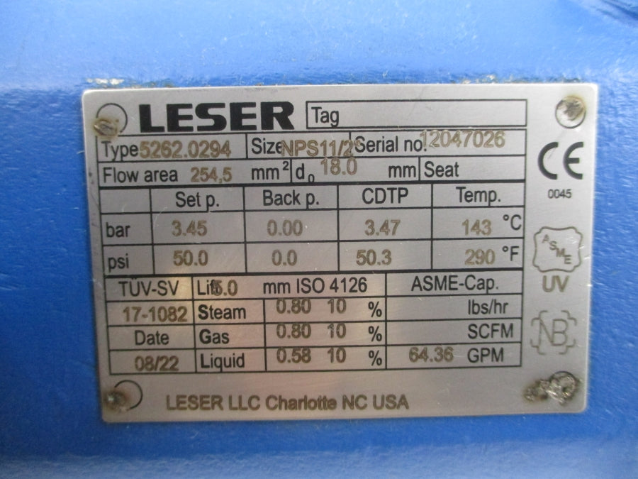 LESER 5262.0294 50.0/50.3PSI 1-1/2" NSNP