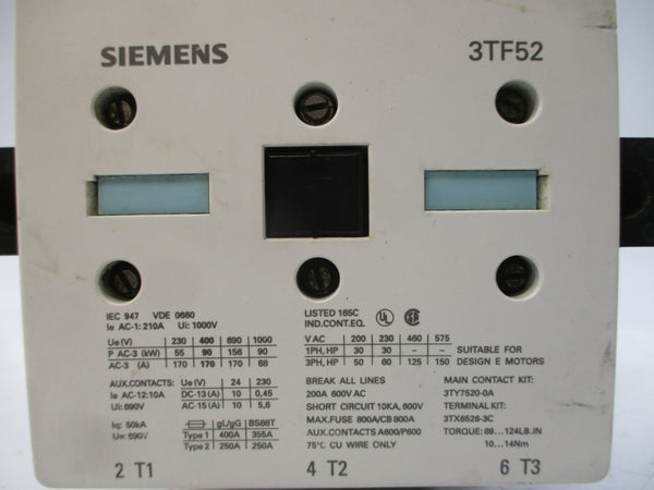 SIEMENS 3TF5222-0AK6 110/120V 200A UNMP