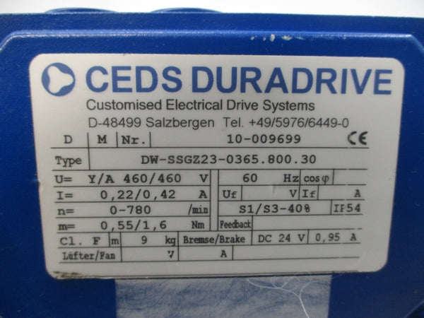 CEDS DURADRIVE 10-009699 DW-SSGZ23-0365.800.30 460V 0.22/0.42A NSNP