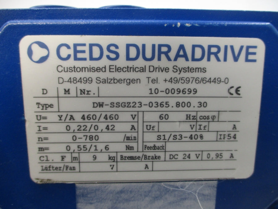 CEDS DURADRIVE 10-009699 DW-SSGZ23-0365.800.30 460V 0.22/0.42A NSNP