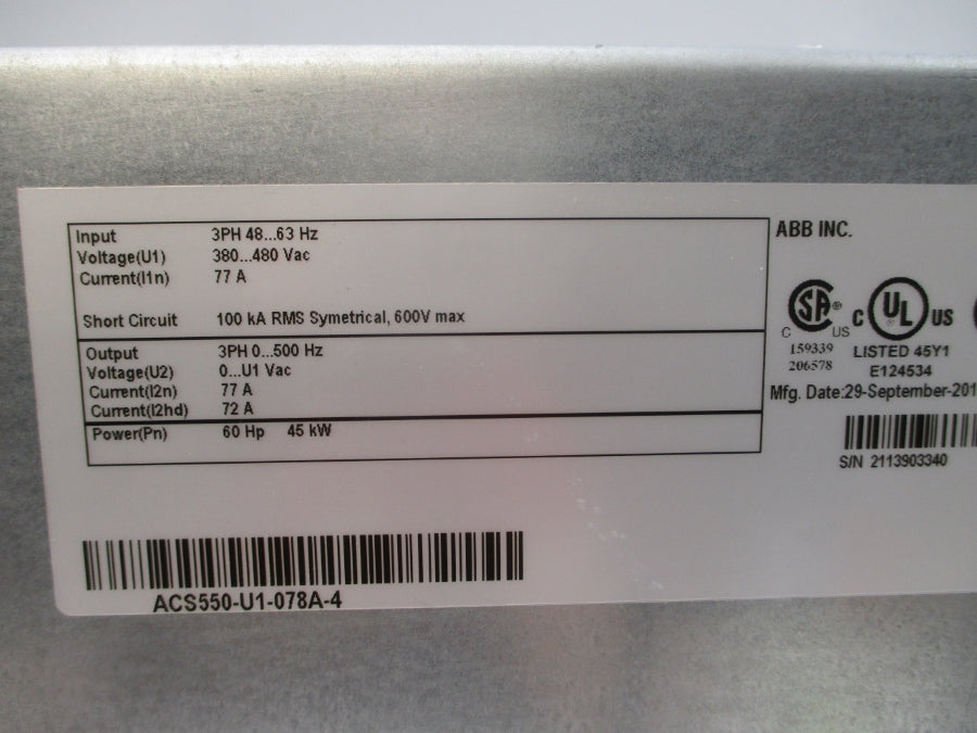ABB ACS550-U1-078A-4 380-480VAC 77A NSMP