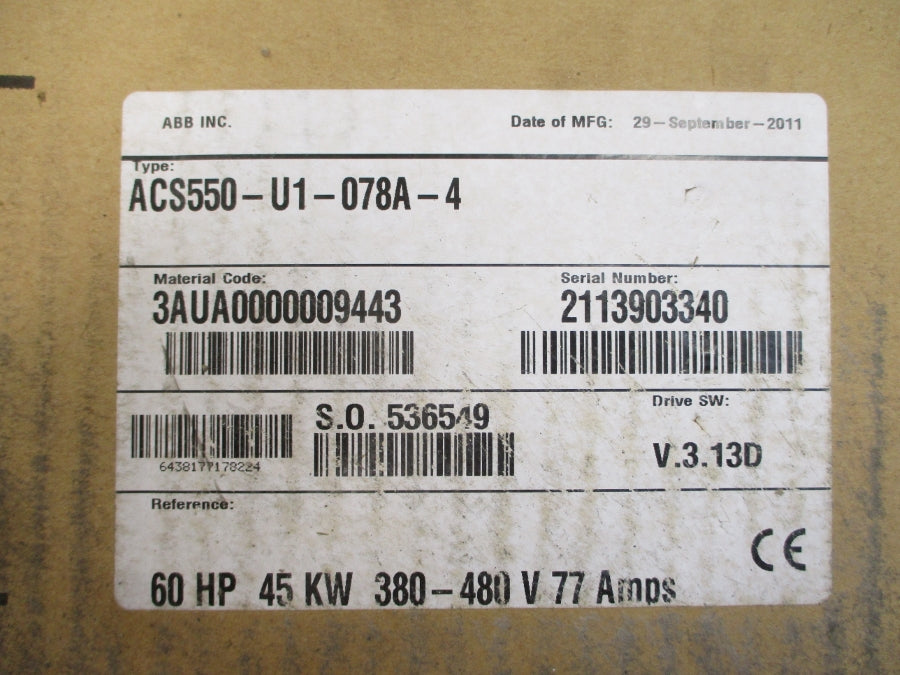 ABB ACS550-U1-078A-4 380-480VAC 77A NSMP
