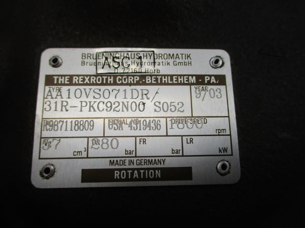 REXROTH AA10VS071DR/31R-PKC92N00 R987118809 NSNP