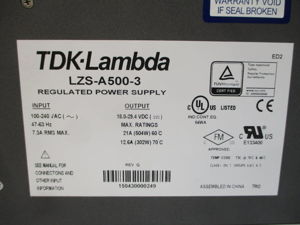 TDK-LAMBDA LZS-A500-3 100-240VAC 7.3A REV. Q NSMP