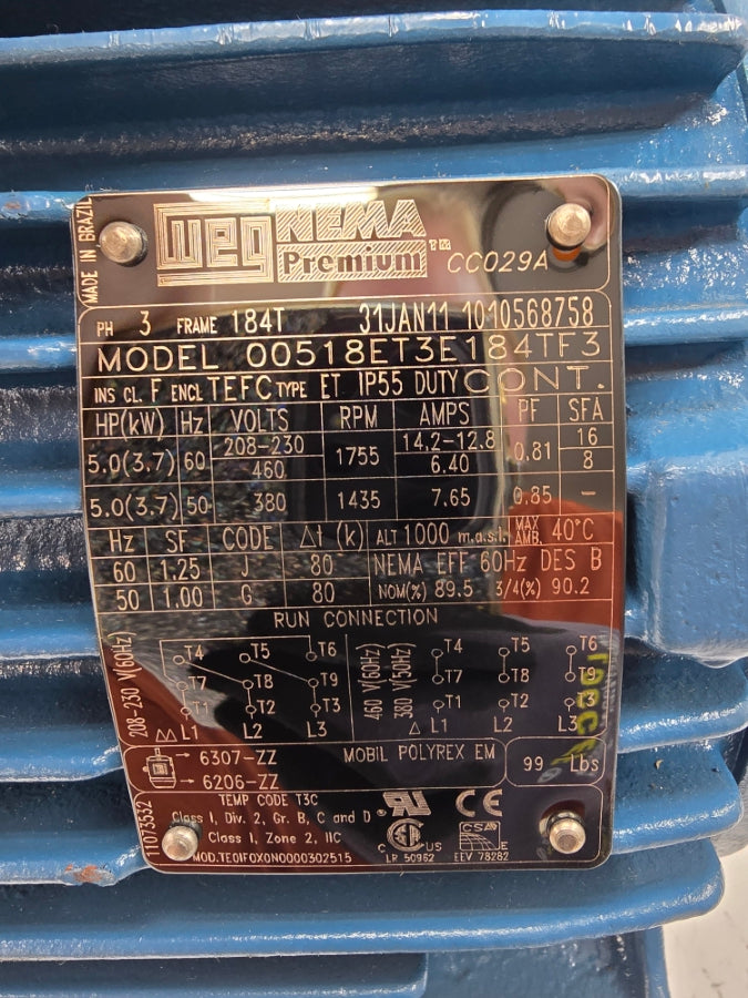 WEG 00518ET3E184TF3 11073532 208-230/460V 14.2-12.8/6.40A NSMP