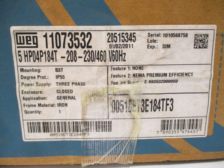 WEG 00518ET3E184TF3 11073532 208-230/460V 14.2-12.8/6.40A NSMP