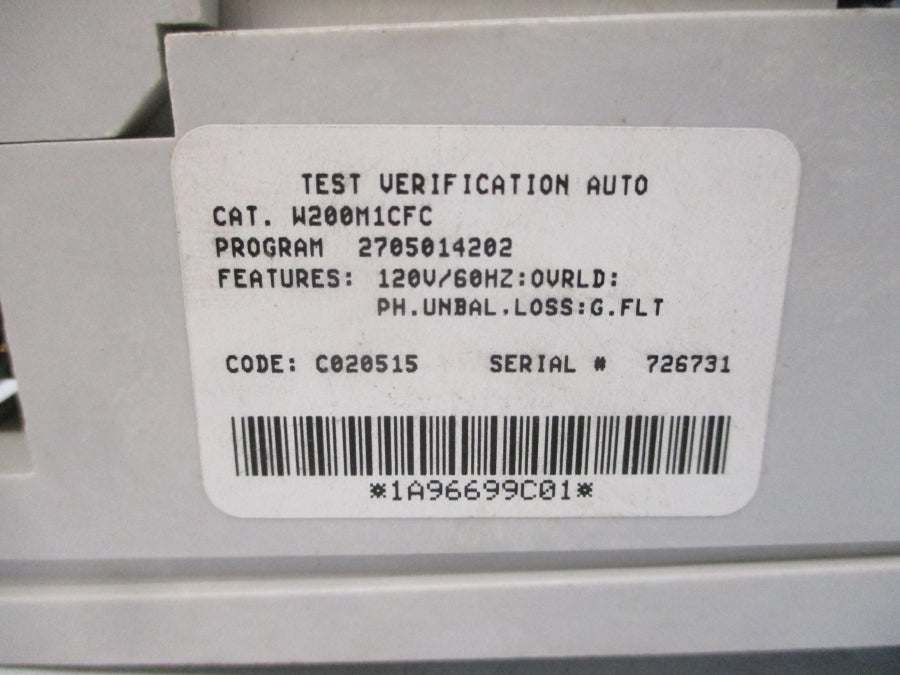 CUTLER HAMMER W200M1CFC 1A96699C01 120V 27A NSMP