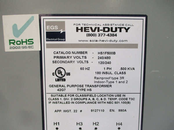 HEVI-DUTY HS1F500B 240/480V NSMP