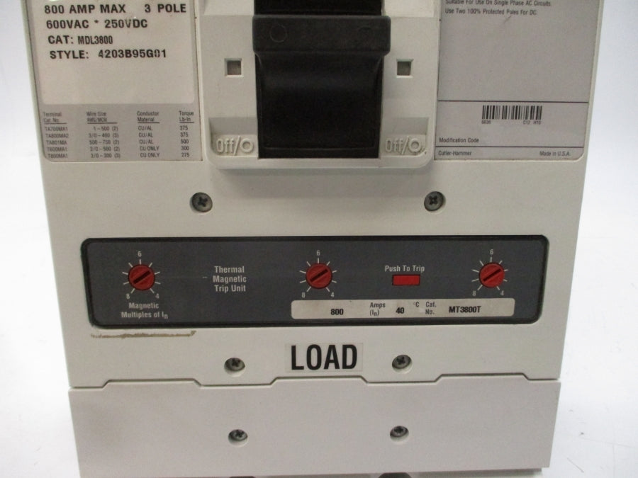 CUTLER HAMMER MDL3800 MT3800T  600VAC 800A NSNP