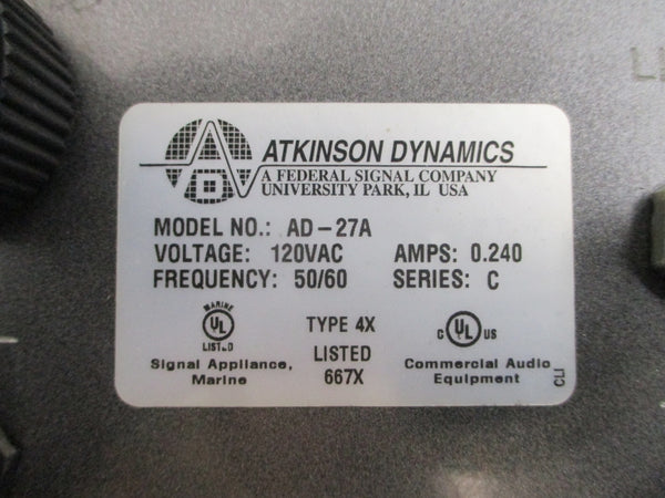 ATKINSON DYNAMICS AD-27A SER. C 120VAC 0.240A NSNP
