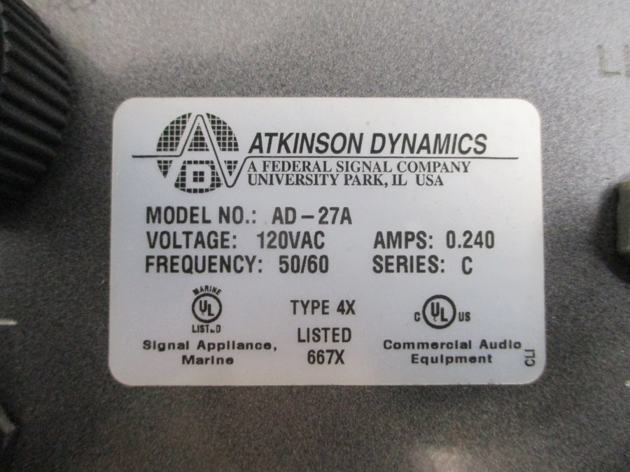 ATKINSON DYNAMICS AD-27A SER. C 120VAC 0.240A NSNP
