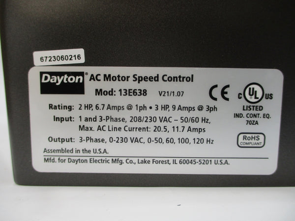 DAYTON 13E638 208/230VAC 20.5/11.7A NSMP