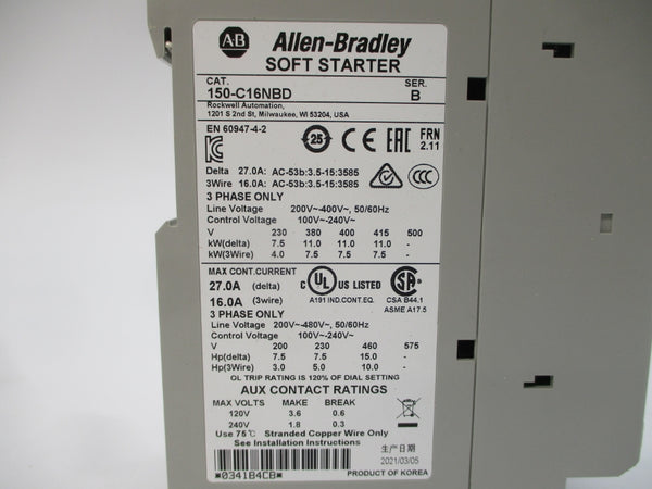 ALLEN BRADLEY 150-C16NBD SER. B F/W 2.11 200-480V 27.0A NSMP