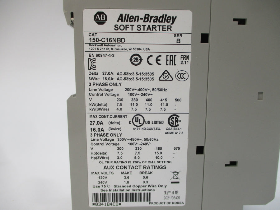 ALLEN BRADLEY 150-C16NBD SER. B F/W 2.11 200-480V 27.0A NSMP