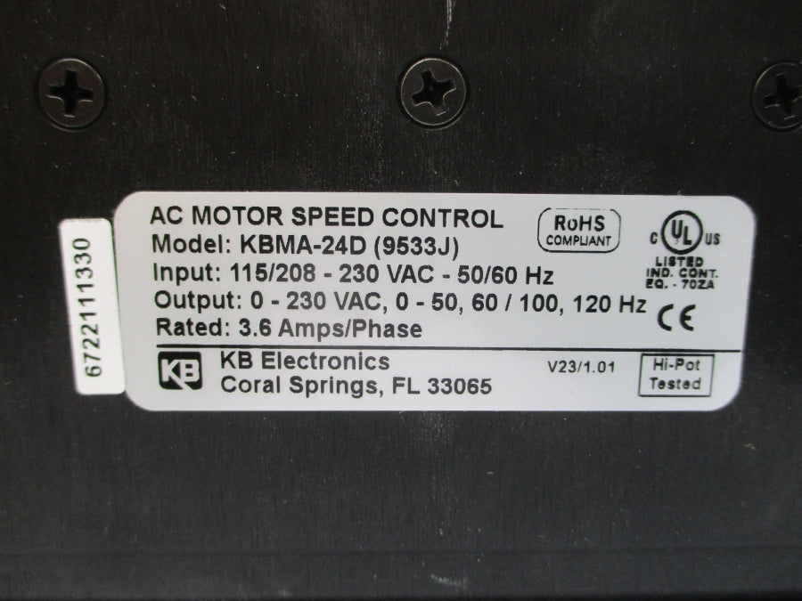 KB ELECTRONICS KBMA-24D 9533J 115/208-230VAC 3.6A NSMP