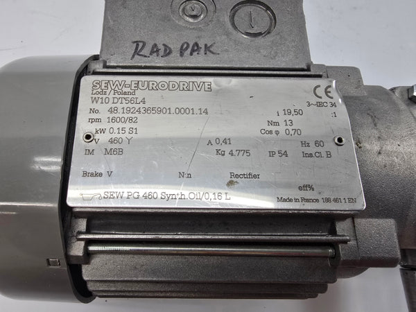 SEW-EURODRIVE W10DT56L4 460V 0.41A NSNP
