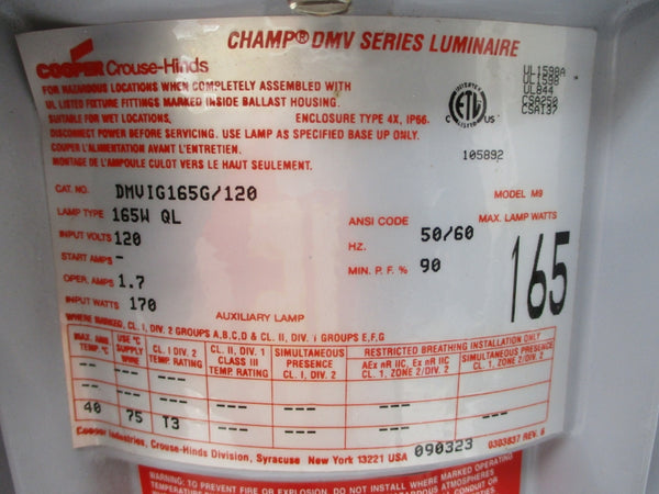 COOPER DMVIG165G/120 M9 120V 1.7A NSNP