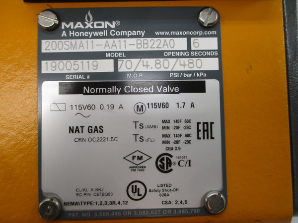 MAXON 200SMA11-AA11-BB22A0 115V 0.19/1.7A 4.80PSI 6S NSNP