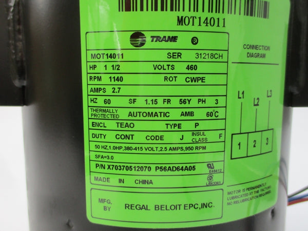 TRANE MOT14011 P56AD64A05CXCN 460V 2.7A NSMP