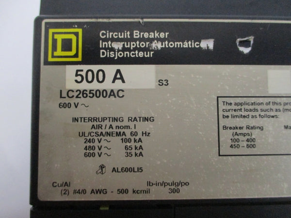 SQUARE D LC26500AC SER. 3 600V 500A NSNP